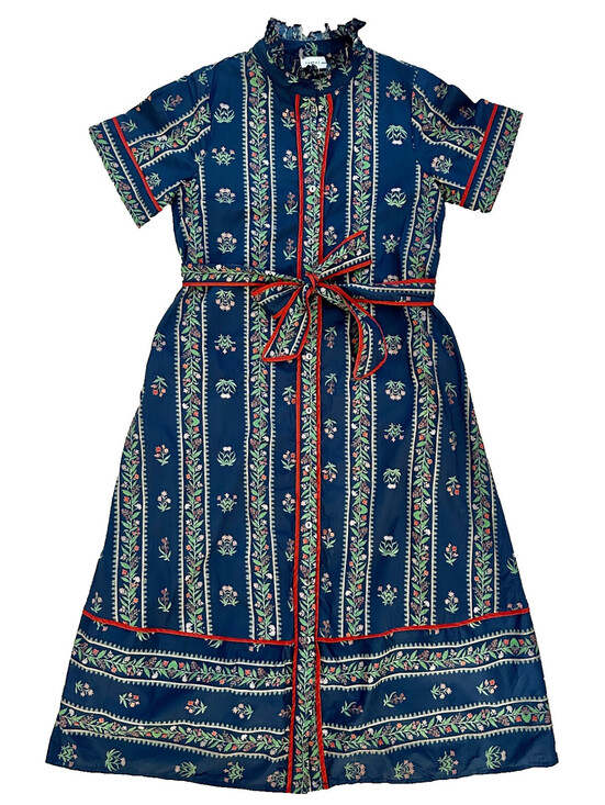 Entro Dresses & Skirts - NEW Entro Anthropologie Navy Blue Red Floral Print Maxi Shirt Dress Belted S